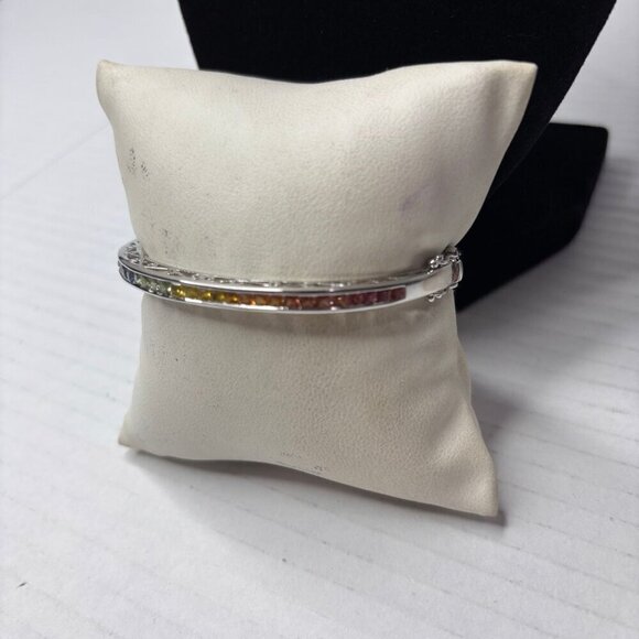 Princess Cut Colors of Sapphire Sterling Bangle 3.00 cttw - Picture 5 of 12